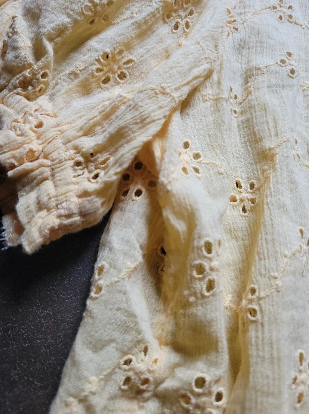 Free People Yellow Eyelet Puff Sleeve Blouse
